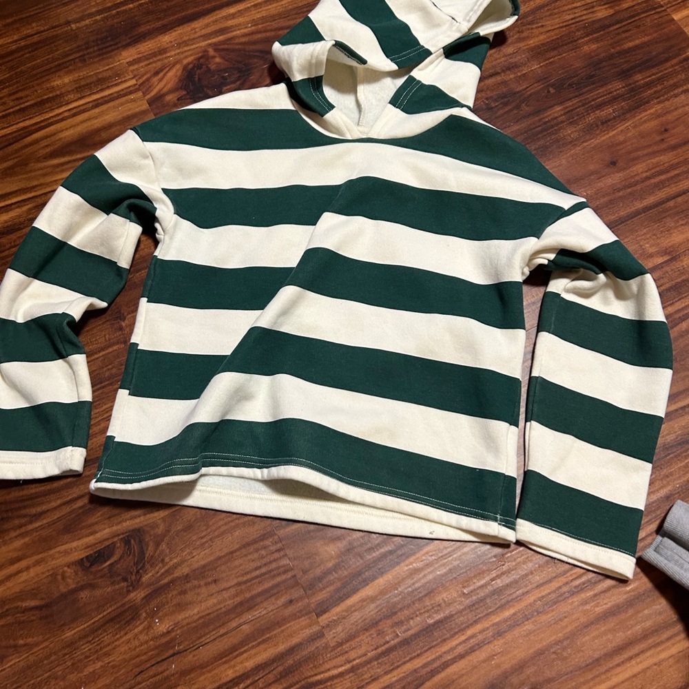 Striped Green and Cream Kids Hoodie